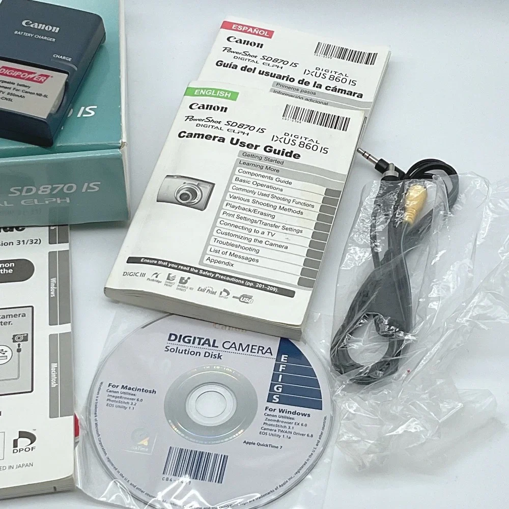 Canon PowerShot SD870 IS Digital ELPH Silver 8.0MP Bundle ⚫️ DOT on Screen ⚫️